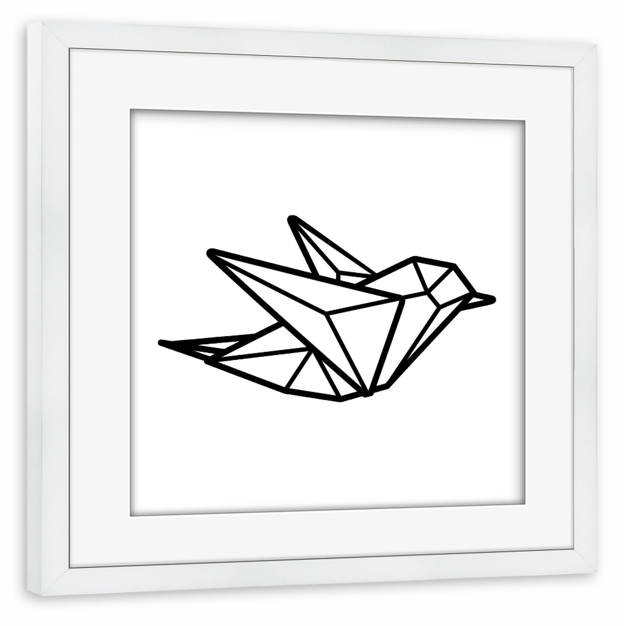 Poster mit Rahmen weiß "Geometrischer Bird" artboxONE - Tiere,Schwarzweiß,Geometrie - Geometrische bird,Vogel,Fliegen,Tier,Linien,Animal,Lines