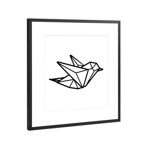 Poster mit Rahmen Schwarz (Metallic) "Geometrischer Bird" artboxONE - Tiere,Schwarzweiß,Geometrie