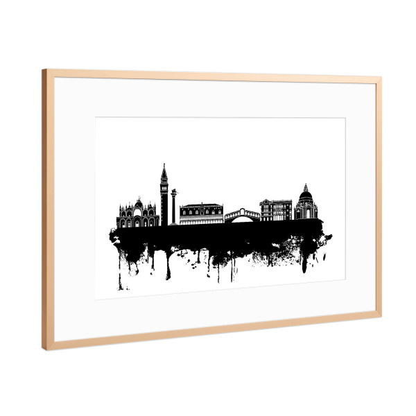 Poster mit Rahmen Kupfer "Skyline of Venice Italy 2" artboxONE - Städte,Reise,Schwarzweiß,Städte / Venedig