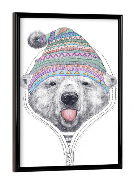 Poster mit schwarzem Rahmen "Bear in a hood" artboxONE - Tiere,Schwarzweiß