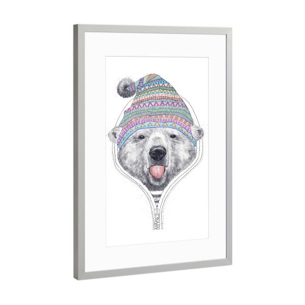 Poster mit Rahmen Silber "Bear in a hood" artboxONE - Tiere,Schwarzweiß