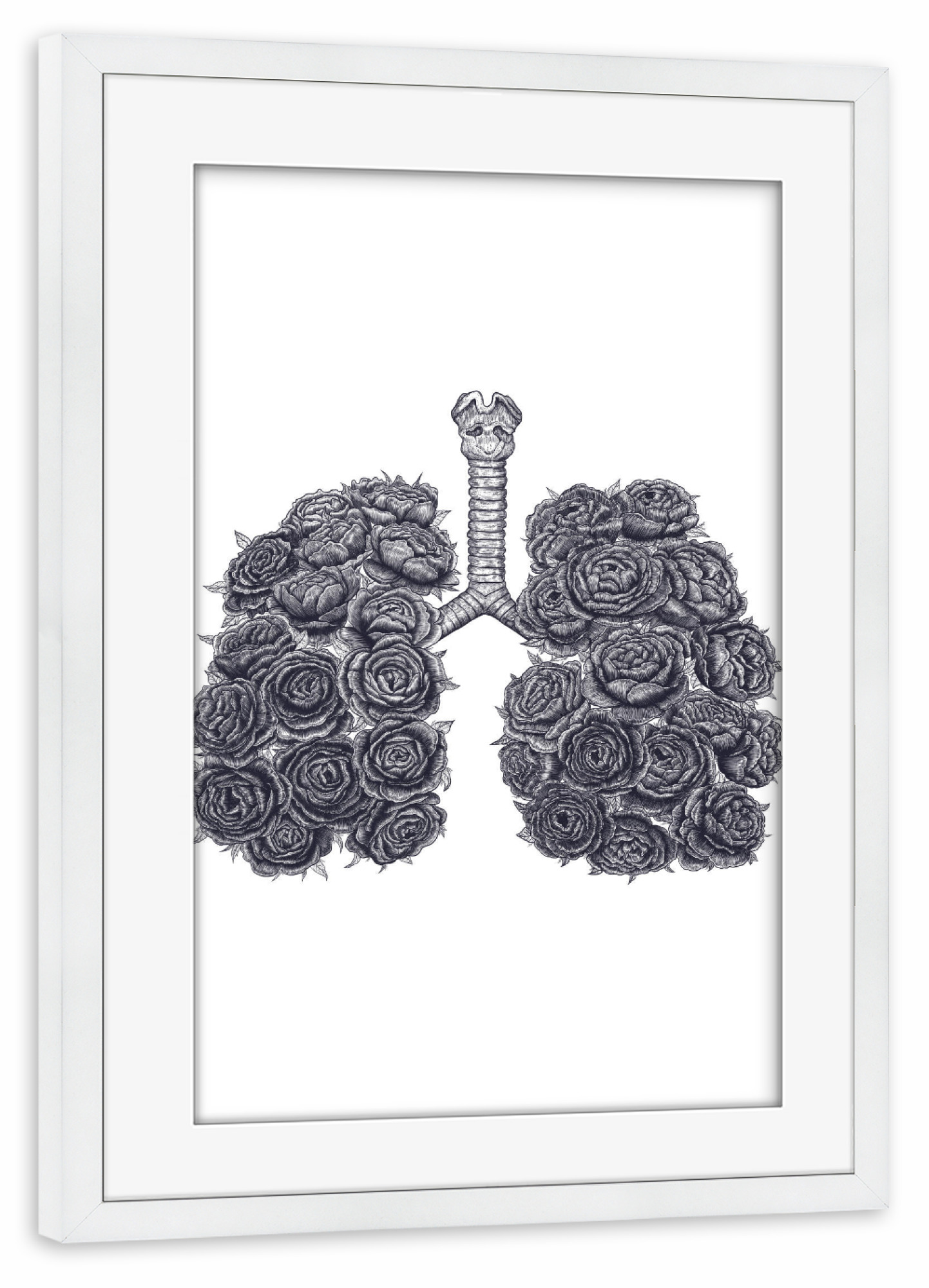 Poster mit Rahmen weiß "Lungs with peonies" artboxONE - Floral,Abstrakt,Menschen,Schwarzweiß