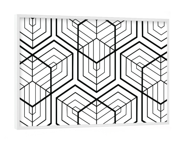 Poster mit weißem Rahmen "Geometrie Schwarz-Weiß Große Hexagon" artboxONE - Schwarzweiß,Geometrie