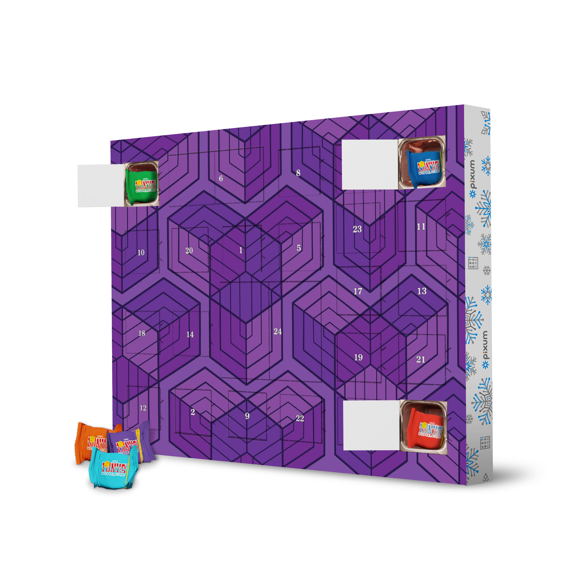 Adventskalender mit Tony's Chocolonely Geometrie Lila Große Figuren artboxONE Adventskalender Geometrie