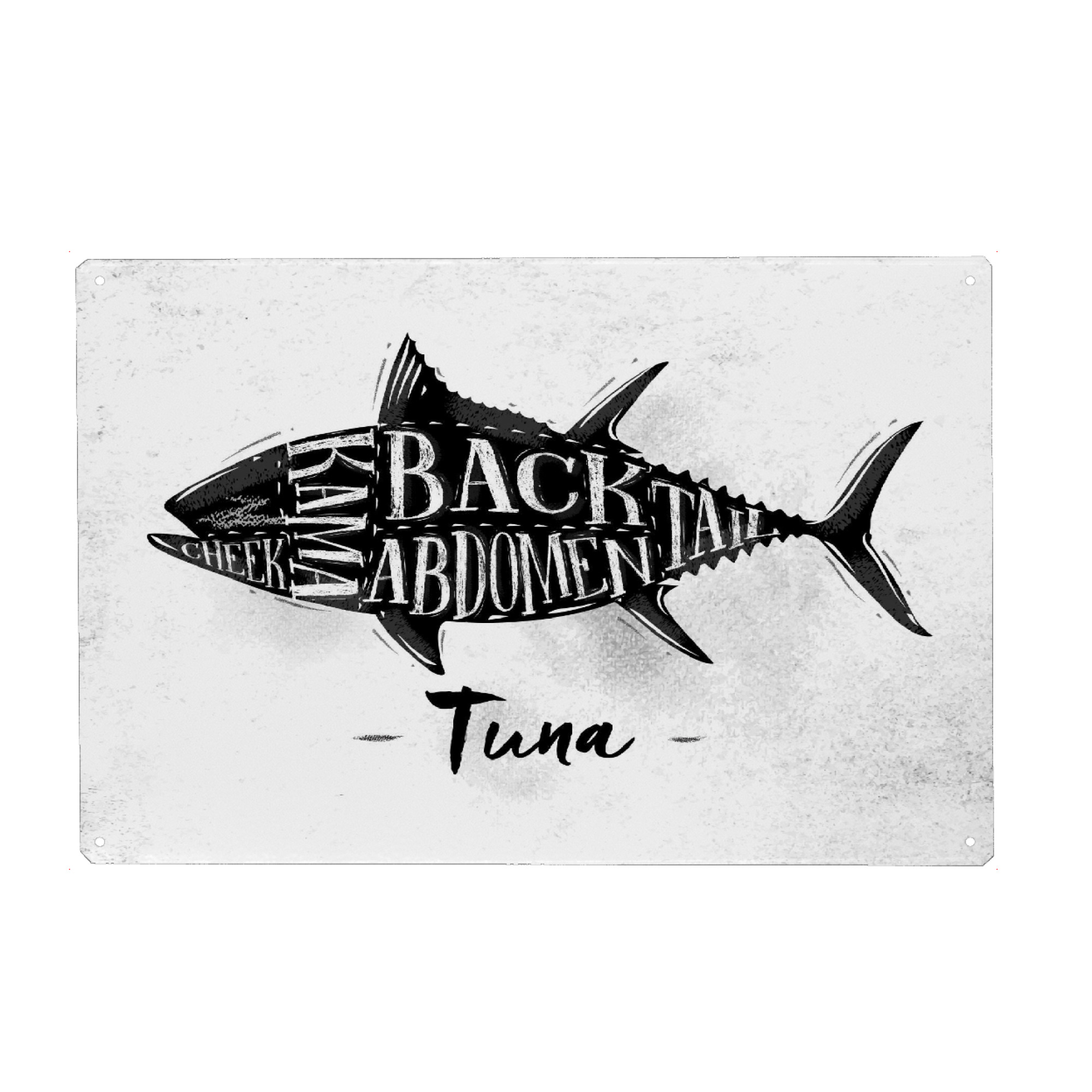 Metall Poster "Thunfisch Schneide Schema" artboxONE - Essen & Trinken,Schwarzweiß