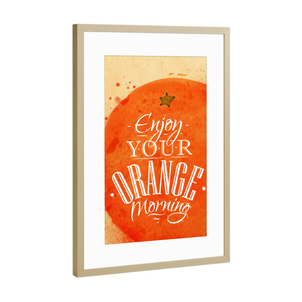 Poster mit Rahmen Gold "Orange Aquarell" artboxONE - Essen & Trinken