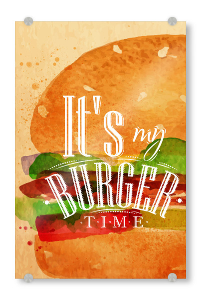 Acrylglasbild "Burger Aquarell" artboxONE - Essen & Trinken,Schwarzweiß