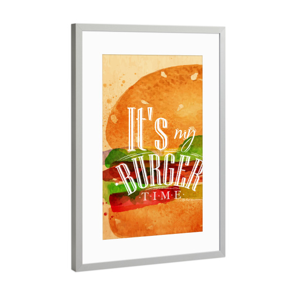 Poster mit Rahmen Silber "Burger Aquarell" artboxONE - Essen & Trinken,Schwarzweiß