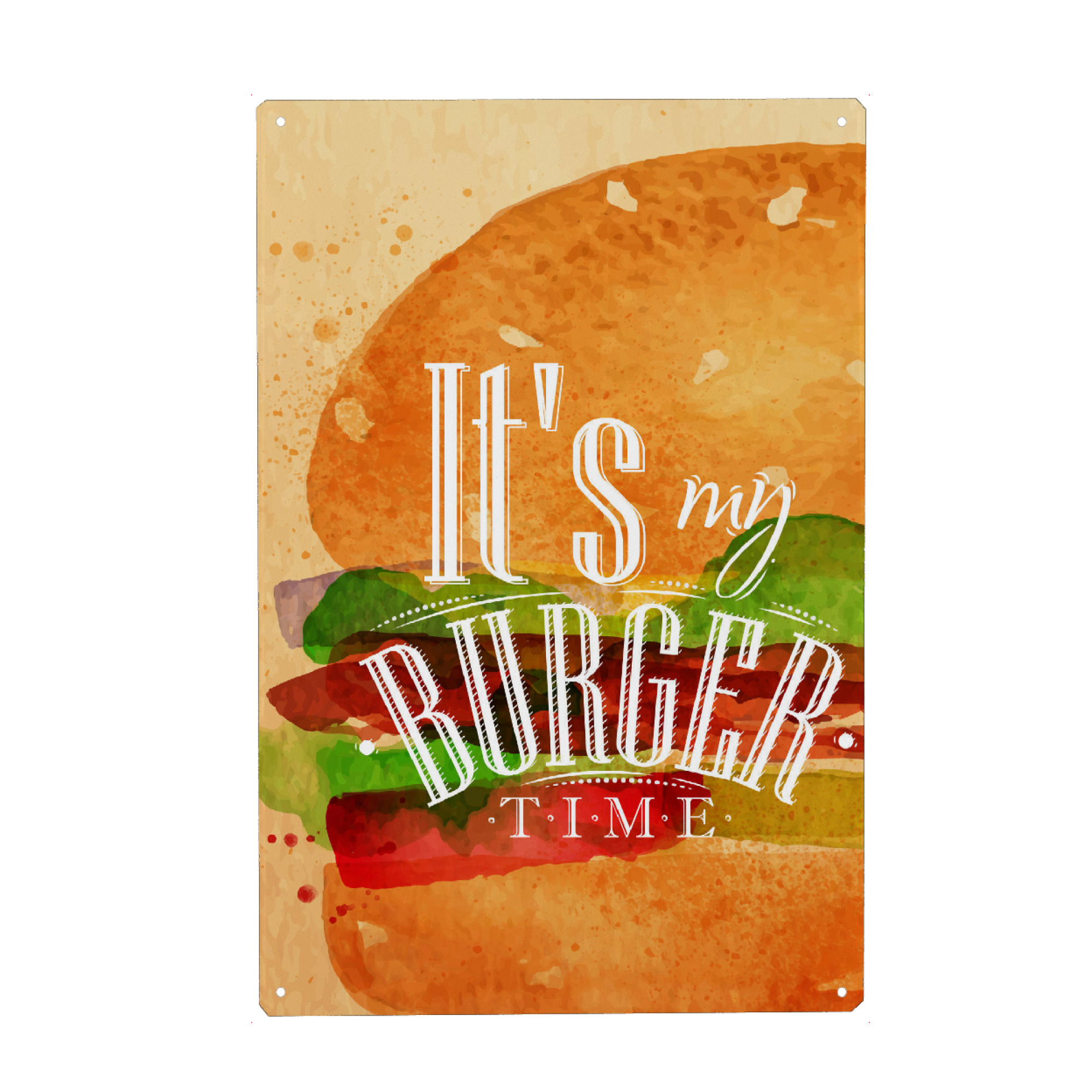 Metall Poster "Burger Aquarell" artboxONE - Essen & Trinken,Schwarzweiß
