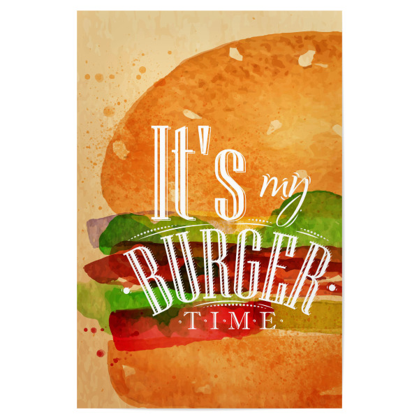 Poster 30x20 cm "Burger Aquarell" artboxONE - Essen & Trinken,Schwarzweiß