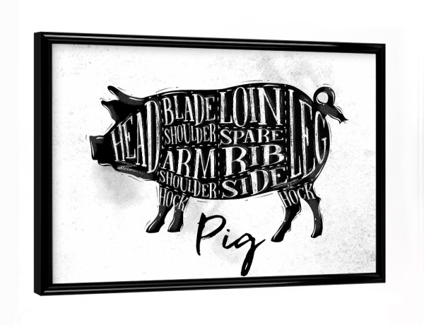 Poster mit schwarzem Rahmen "Schwein" artboxONE - Essen & Trinken,Schwarzweiß