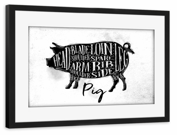Poster mit Rahmen schwarz "Schwein" artboxONE - Essen & Trinken,Schwarzweiß