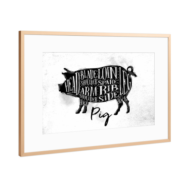 Poster mit Rahmen Kupfer "Schwein" artboxONE - Essen & Trinken,Schwarzweiß