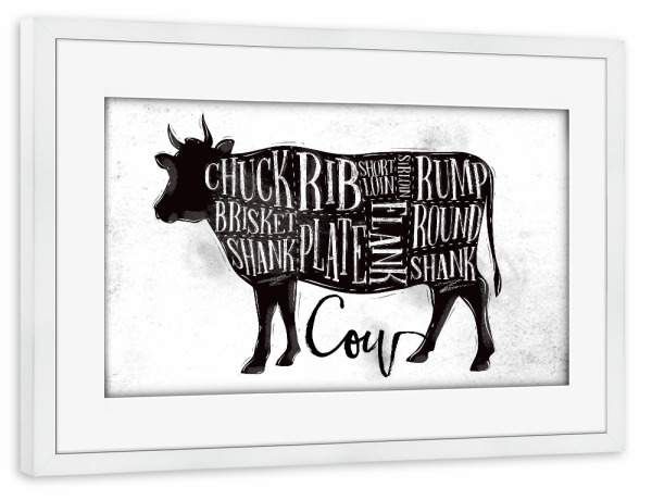 Poster mit Rahmen weiß "Kuh" artboxONE - Essen & Trinken,Schwarzweiß
