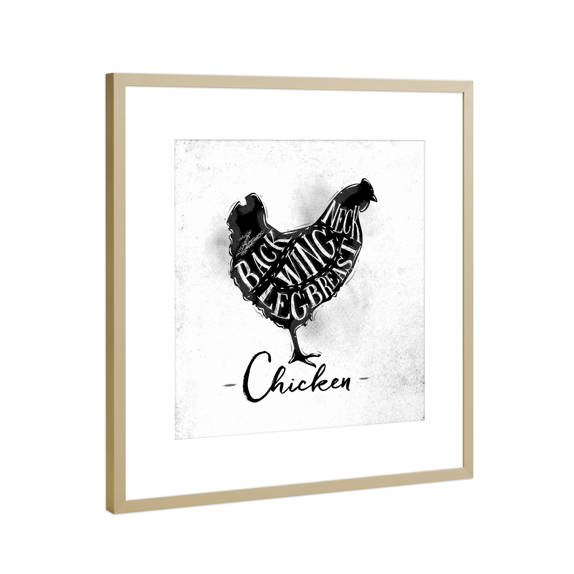 Poster mit Rahmen Gold "Huhn" artboxONE - Essen & Trinken,Schwarzweiß