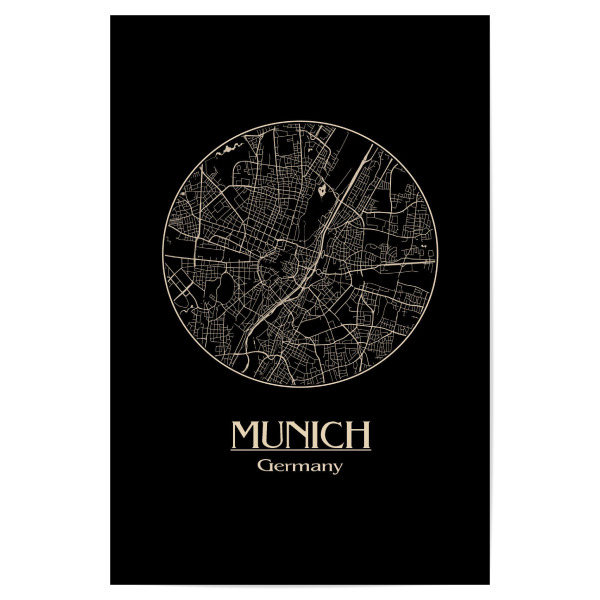 Poster 30x20 cm "Munich Germany Retro Map" artboxONE - Städte,Städte / München,Schwarzweiß - Retro,Map,Muchen,Deutschland