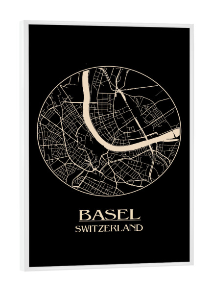 Poster mit weißem Rahmen "Basel Switzerland Retro Map" artboxONE - Städte,Schwarzweiß,Städte / Weitere - Basel,Switzerland,Retro,Map,Deutschland