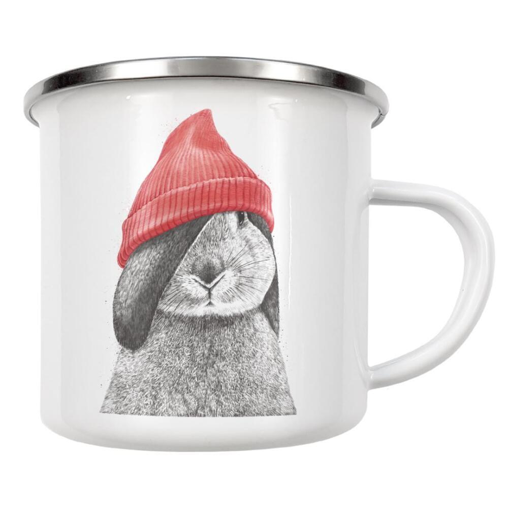 Emaille Tasse "Kaninchen in einem roten Hut" artboxONE - Tiere,Lustig