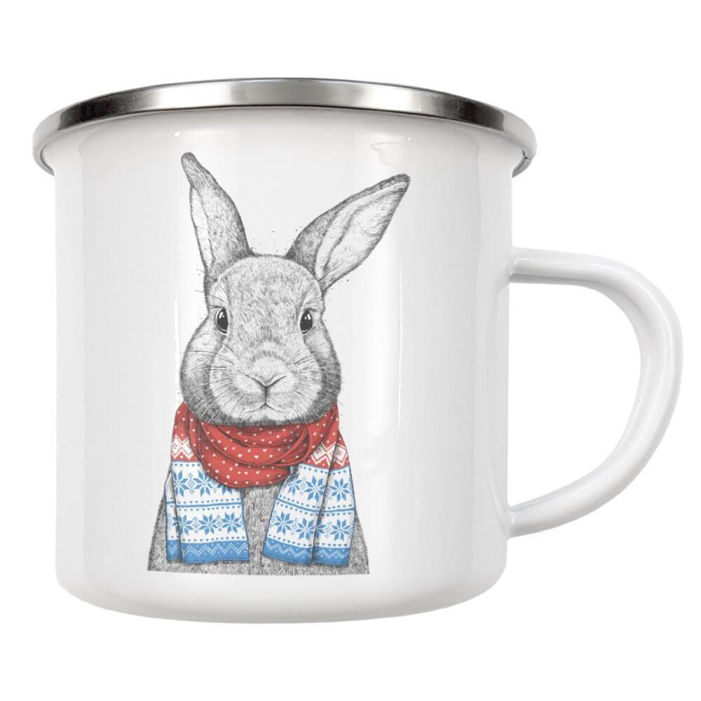 Emaille Tasse "Kaninchen mit Schal" artboxONE - Tiere,Weihnachten,Lustig