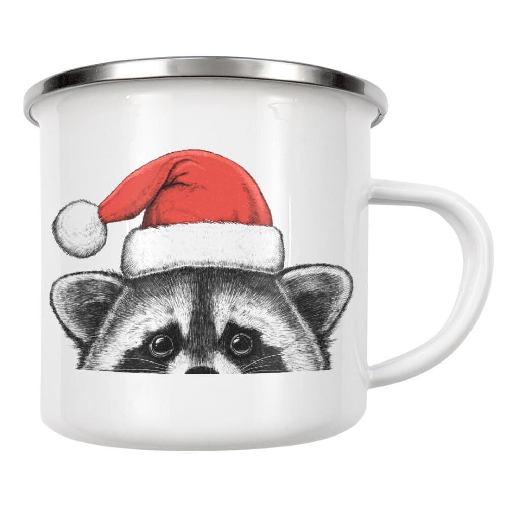 Emaille Tasse "Waschbär in Weihnachtsmütze" artboxONE - Tiere,Weihnachten