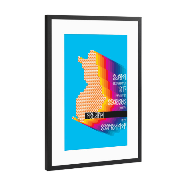 Poster mit Rahmen Schwarz (Metallic) "Finland" artboxONE - Städte,Typografie,Reise,Kartografie
