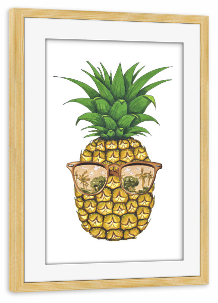 Poster mit Rahmen kiefer "Sunglasses Pineapple" artboxONE - Typografie,Natur,Floral,Essen & Trinken,Abstrakt,Fashion
