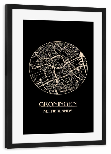 Poster mit Rahmen schwarz "Retro Map of Groningen Netherlands 3" artboxONE - Reise,Städte / Weitere - Retro,Map,Groningen,Netherlands
