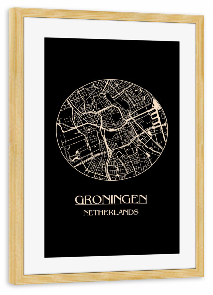 Poster mit Rahmen kiefer "Retro Map of Groningen Netherlands 3" artboxONE - Reise,Städte / Weitere - Retro,Map,Groningen,Netherlands