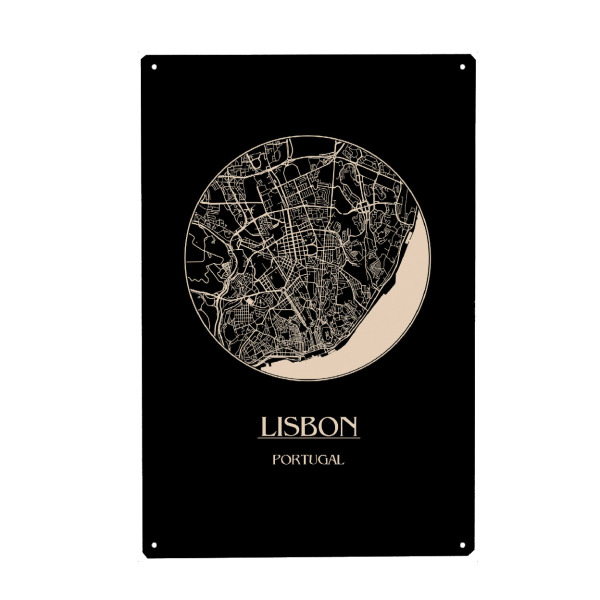 Holzbild "Retro Map of Lisbon Portugal 3" artboxONE - Reise,Schwarzweiß,Städte / Weitere - Retr,O map,Lisbon,Portugal