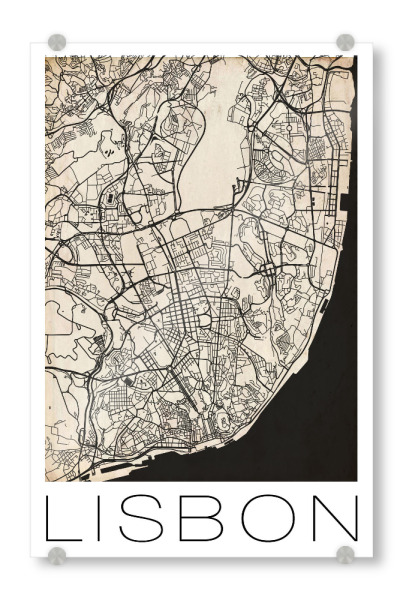 Acrylglasbild "Retro Map of Lisbon Portugal 2" artboxONE - Reise,Schwarzweiß,Städte / Weitere - Retro,Map,Lisbon,Portugal