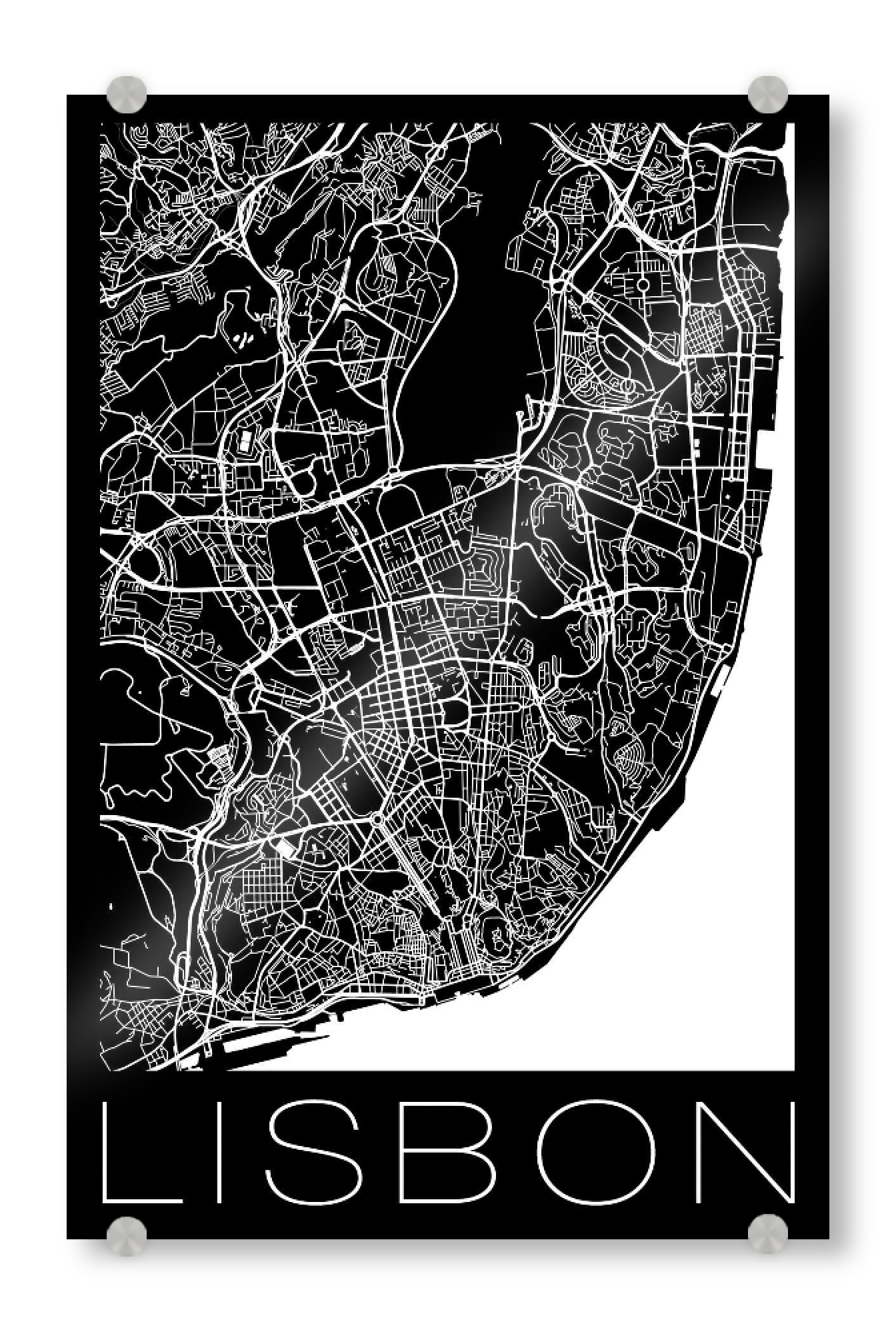 Acrylglasbild "Retro Map of Lisbon Portugal" artboxONE - Reise,Schwarzweiß,Städte / Weitere - Retro,Map,Lisbo,N portugal
