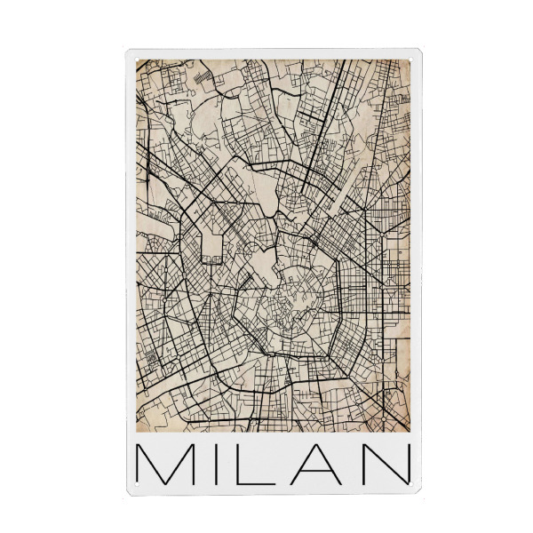Holzbild "Retro Map of Milan Italy 2" artboxONE - Reise,Städte / Mailand - Retro,Map,Milan,Italy,Italien