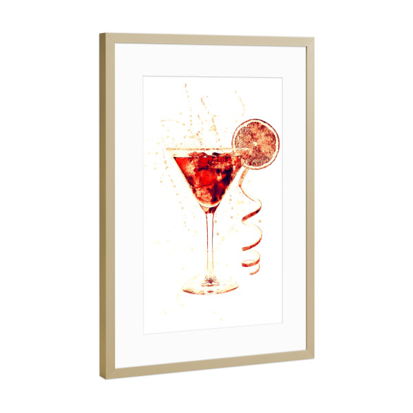 Poster mit Rahmen Gold "Cocktail Glass Watercolor 10" artboxONE - Essen & Trinken