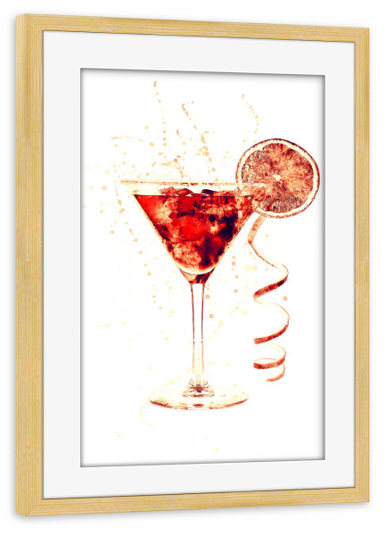 Poster mit Rahmen kiefer "Cocktail Glass Watercolor 10" artboxONE - Essen & Trinken