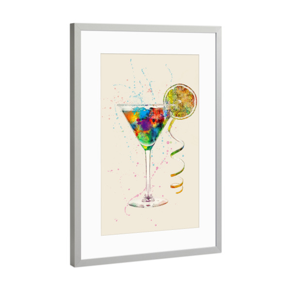 Poster mit Rahmen Silber "Cocktail Glass Watercolor 9" artboxONE - Essen & Trinken