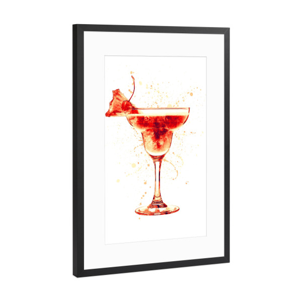 Poster mit Rahmen Schwarz (Metallic) "Cocktail Glass Watercolor 7" artboxONE - Essen & Trinken