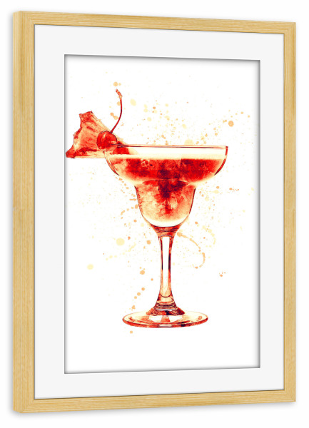 Poster mit Rahmen kiefer "Cocktail Glass Watercolor 7" artboxONE - Essen & Trinken