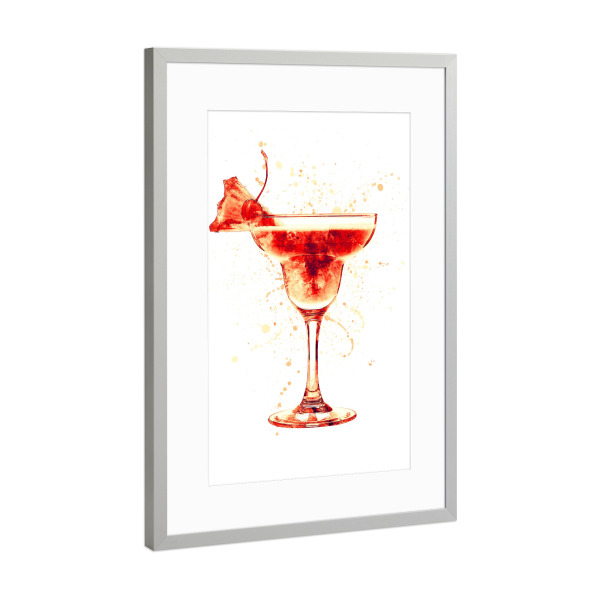 Poster mit Rahmen Silber "Cocktail Glass Watercolor 7" artboxONE - Essen & Trinken