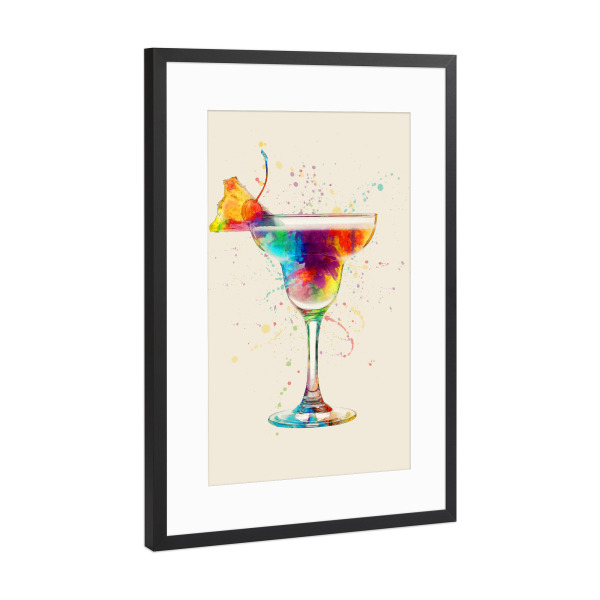 Poster mit Rahmen Schwarz (Metallic) "Cocktail Glass Watercolor 6" artboxONE - Essen & Trinken