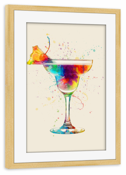 Poster mit Rahmen kiefer "Cocktail Glass Watercolor 6" artboxONE - Essen & Trinken