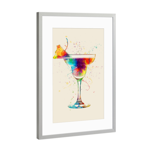 Poster mit Rahmen Silber "Cocktail Glass Watercolor 6" artboxONE - Essen & Trinken