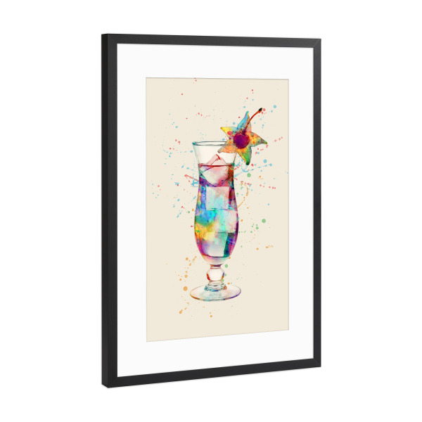 Poster mit Rahmen Schwarz (Metallic) "Cocktail Glass Watercolor 3" artboxONE - Essen & Trinken