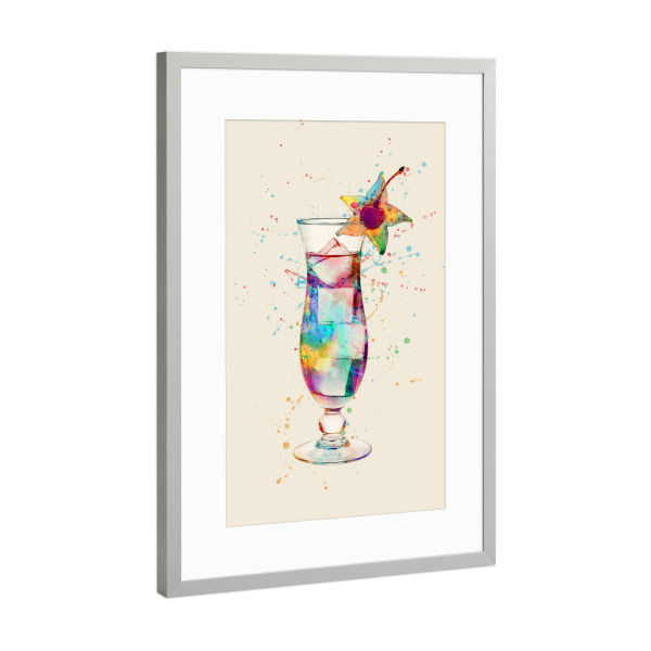 Poster mit Rahmen Silber "Cocktail Glass Watercolor 3" artboxONE - Essen & Trinken