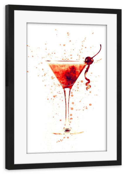 Poster mit Rahmen schwarz "Cocktail Glass Watercolor Red" artboxONE - Essen & Trinken