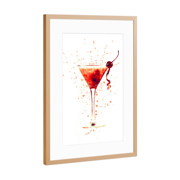 Poster mit Rahmen Kupfer "Cocktail Glass Watercolor Red" artboxONE - Essen & Trinken