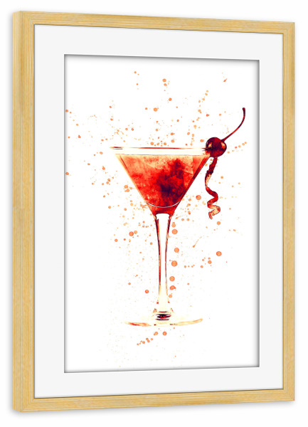 Poster mit Rahmen kiefer "Cocktail Glass Watercolor Red" artboxONE - Essen & Trinken