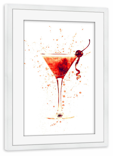 Poster mit Rahmen weiß "Cocktail Glass Watercolor Red" artboxONE - Essen & Trinken