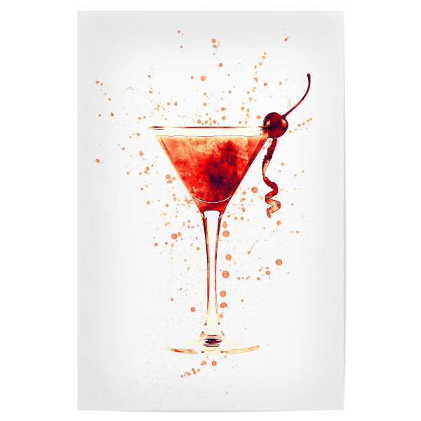 Poster 30x20 cm "Cocktail Glass Watercolor Red" artboxONE - Essen & Trinken