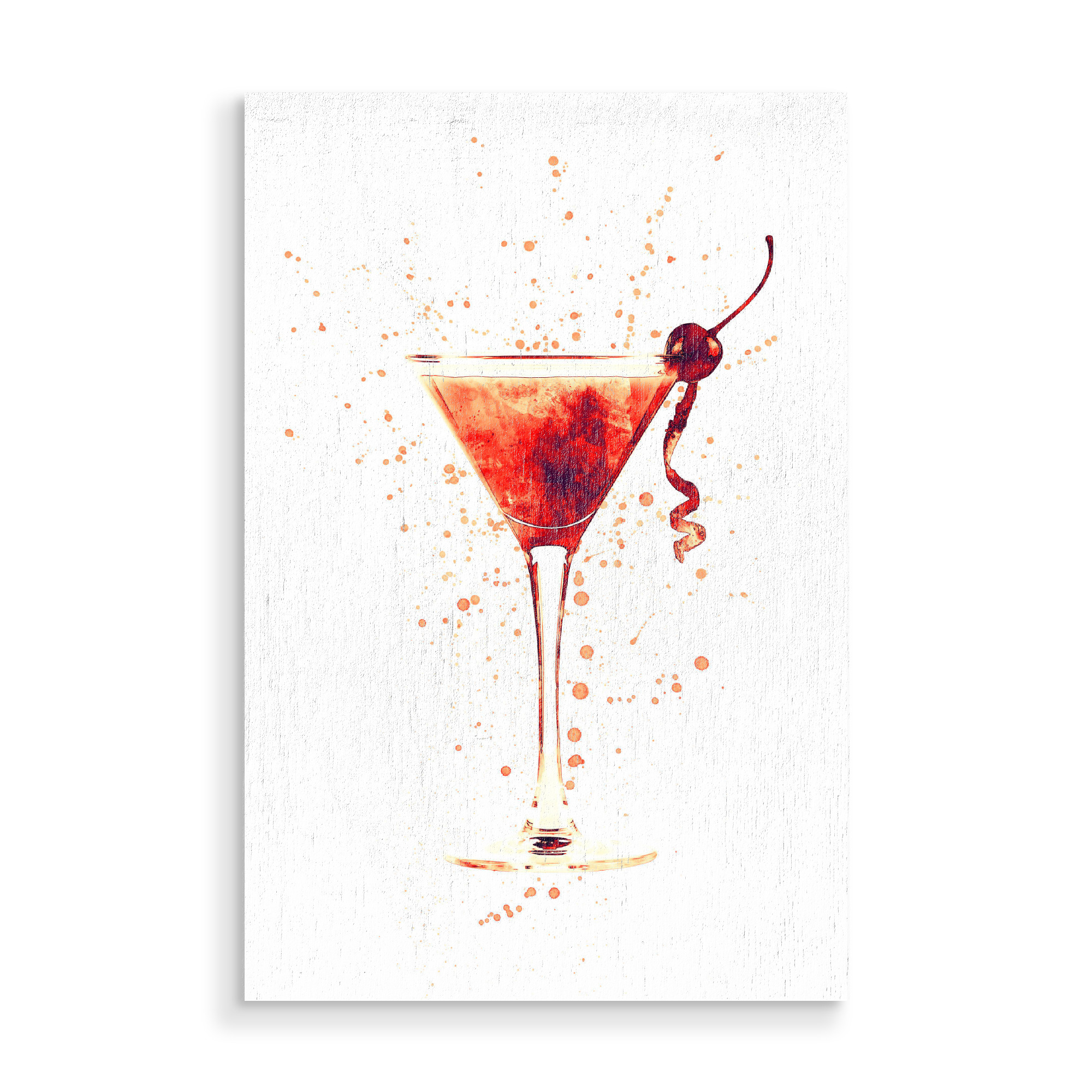 Holzbild "Cocktail Glass Watercolor Red" artboxONE - Essen & Trinken