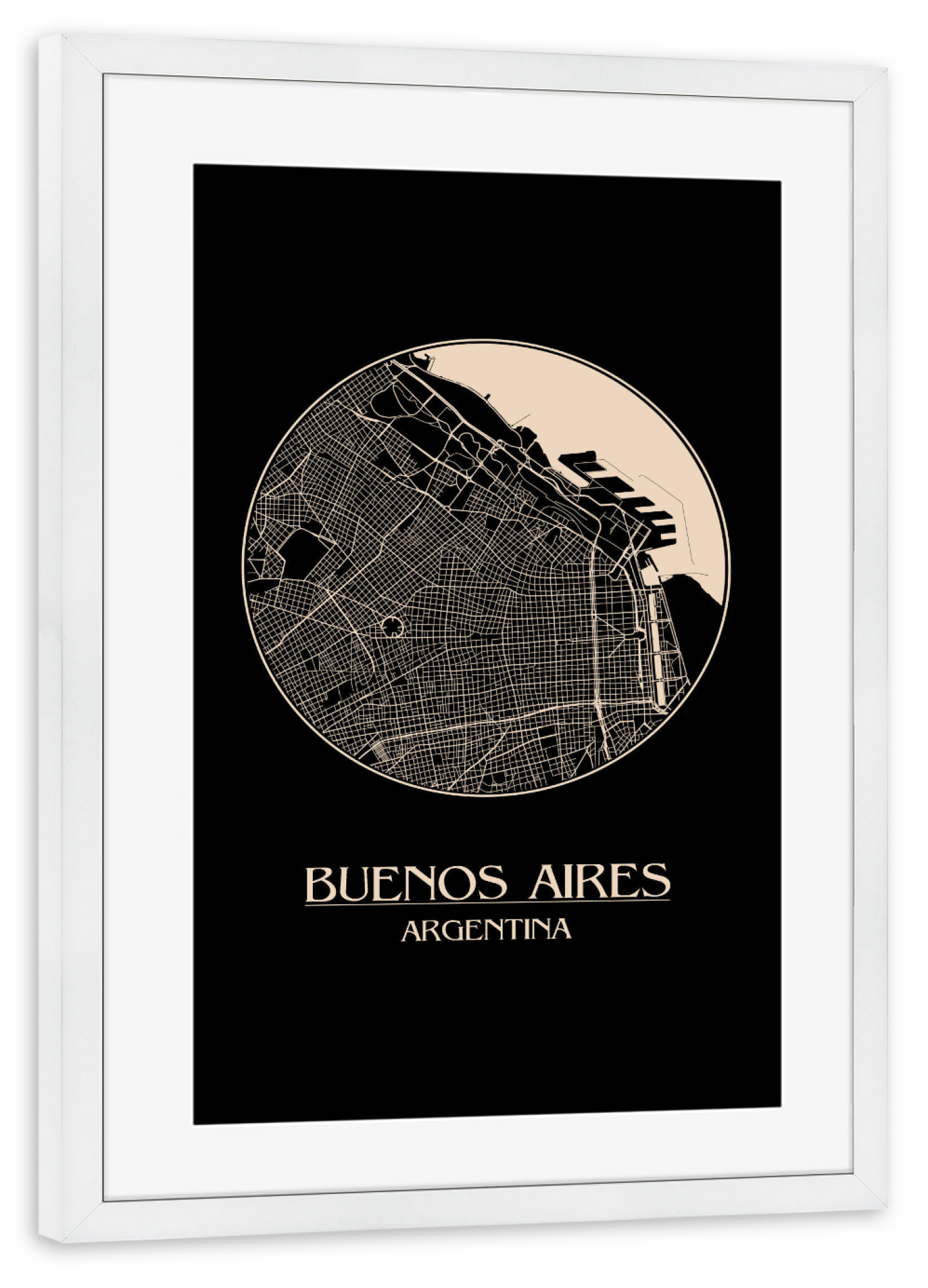 Poster mit Rahmen weiß "Retro Map of Buenos Aires" artboxONE - Reise,Städte / Weitere - Retro,Map,Buenos aires,Argentina